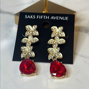 Saks Fifth Avenue Gold and Red Drop Earrings